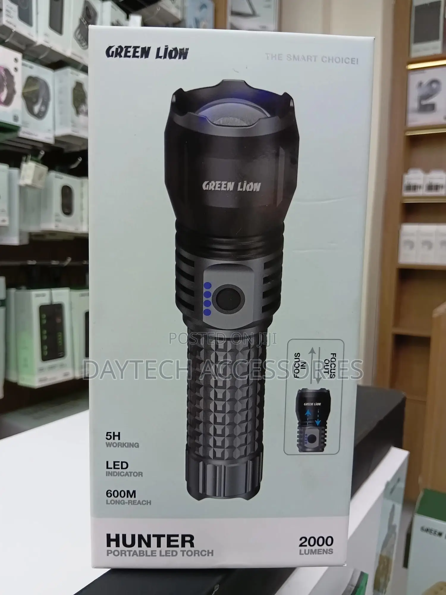 This Is a Green Lion Hunter Portable Led Torch With a 5000mah Battery.