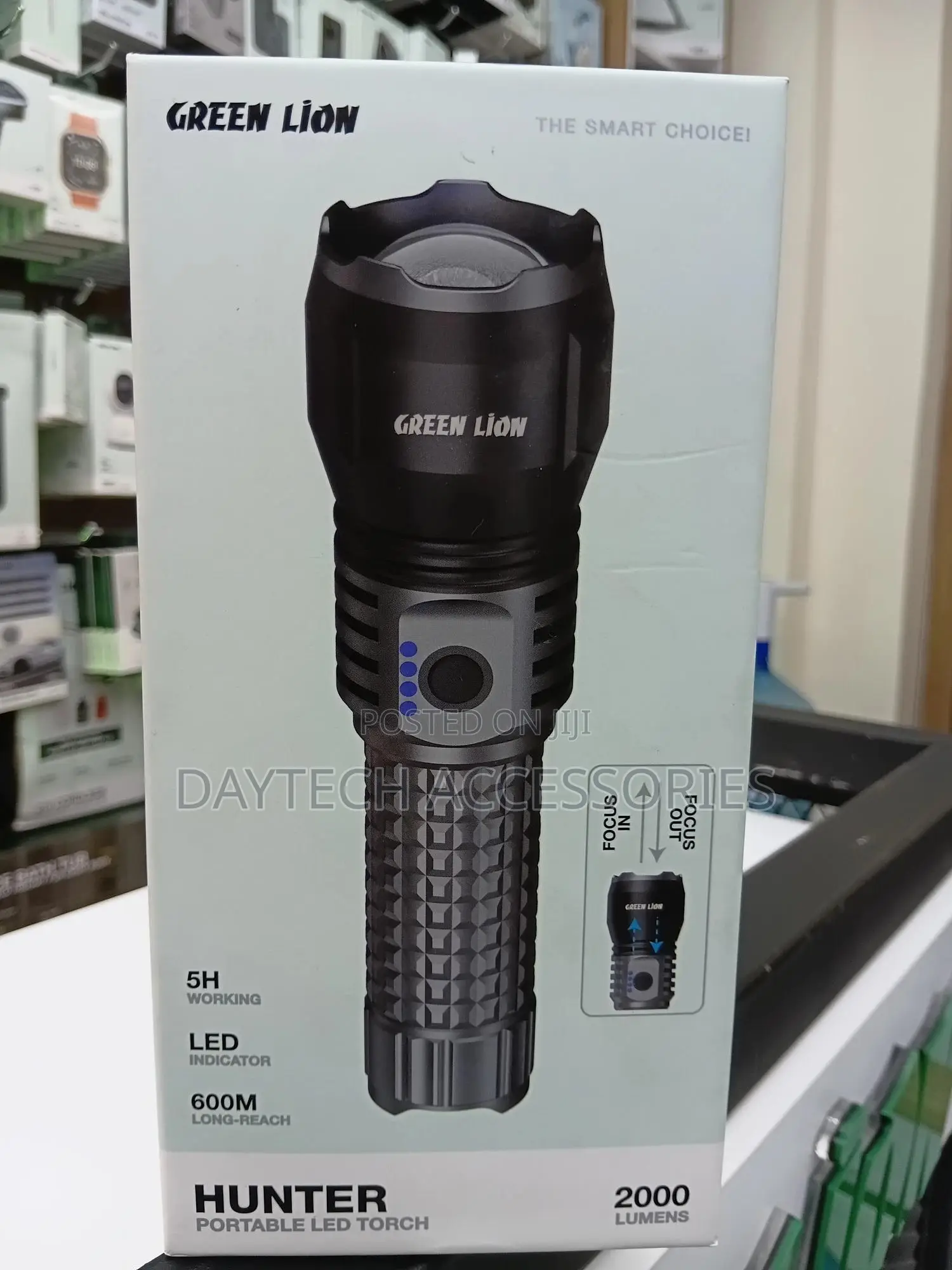 This Is a Green Lion Hunter Portable Led Torch With a 5000mah Battery.