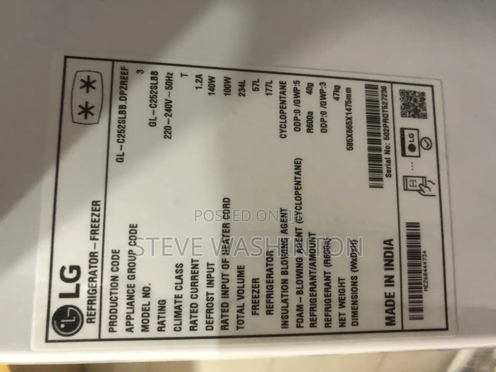 Lg Fridge 2 Door 234litres