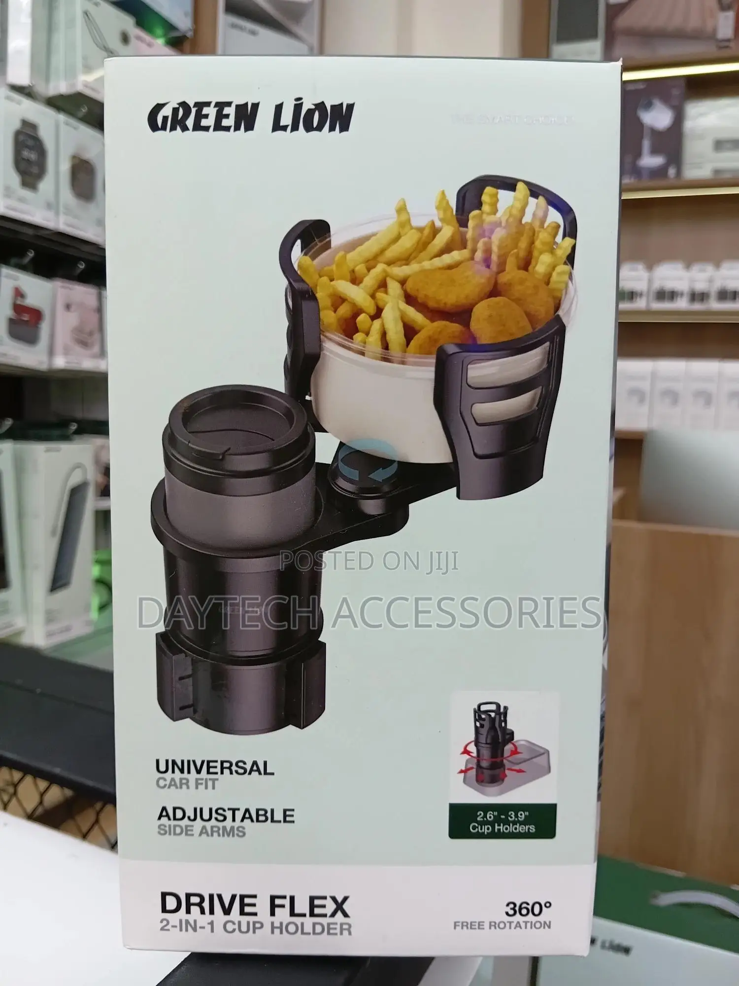 Green Lion Drive Flex 2-in-1 Car Cup Holder and Snack Tray.