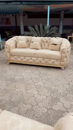 Luxury Beige Chesterfield 3 Seater Sofa With Gold Trim