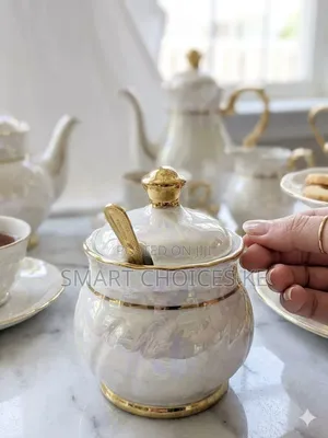 Marble Luxury Pearl Sugar Dish With Gold Spoon