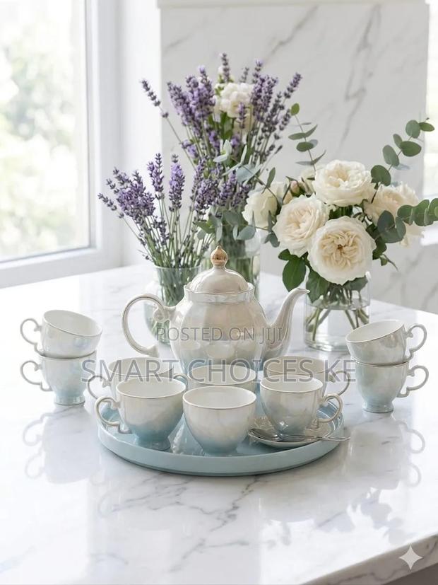 9pc Opal Glow Blue Tea Set - main view