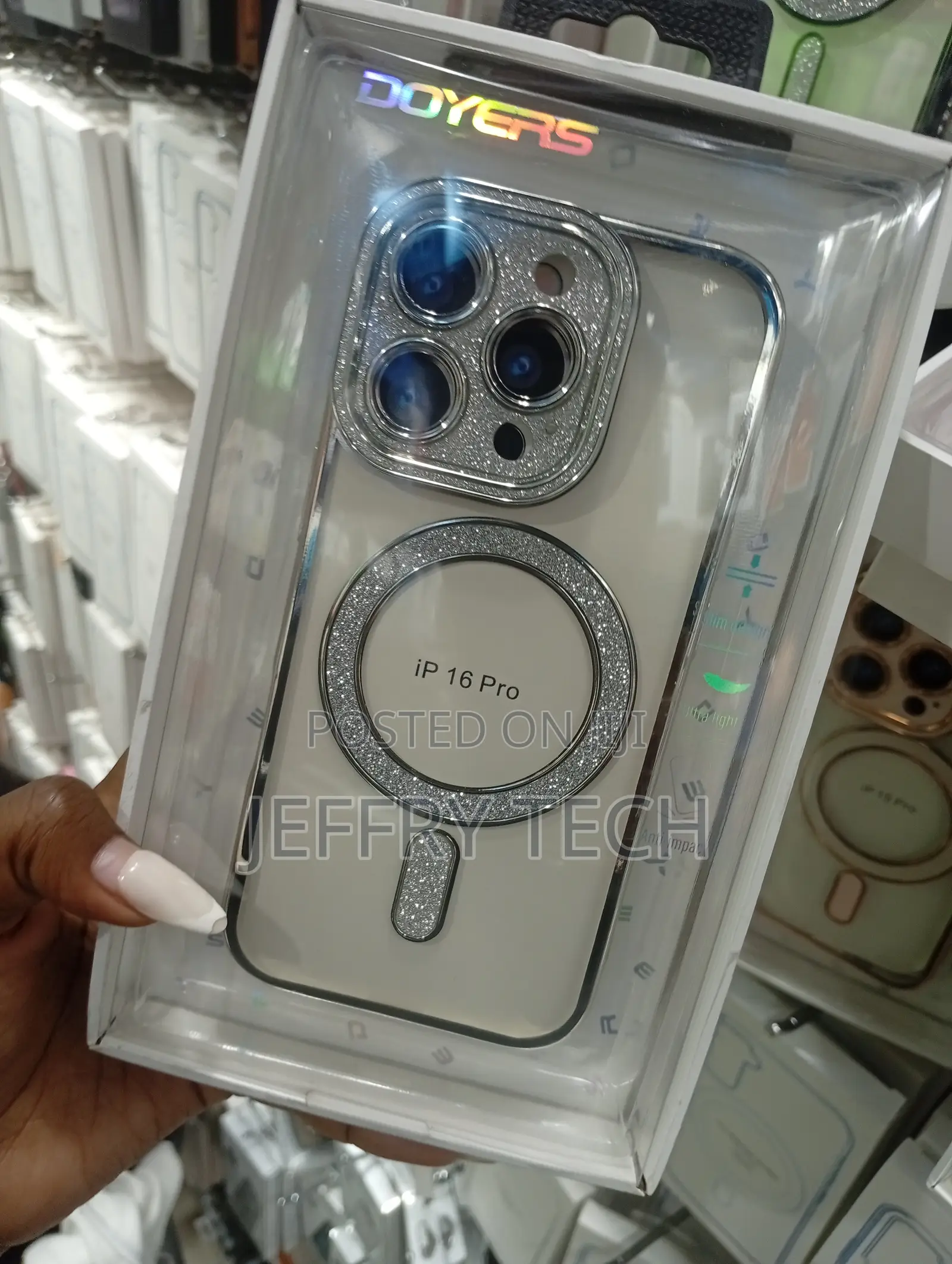 iPhone 16 Pro Transparent Case With a Silver-Rimmed Border.