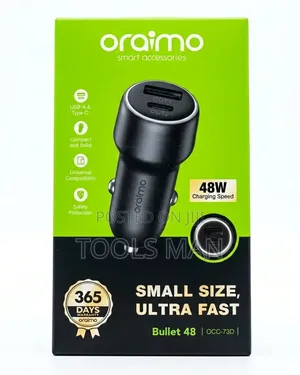 Oraimo Bullet 48w Dual Port Fast Car Charger (Usb-a Type-C).