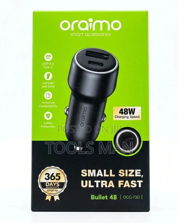 Oraimo Bullet 48w Dual Port Fast Car Charger (Usb-a Type-C).
