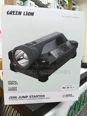 Green Lion Jump Starter With Tyre Inflator, Flashlight Power Bank