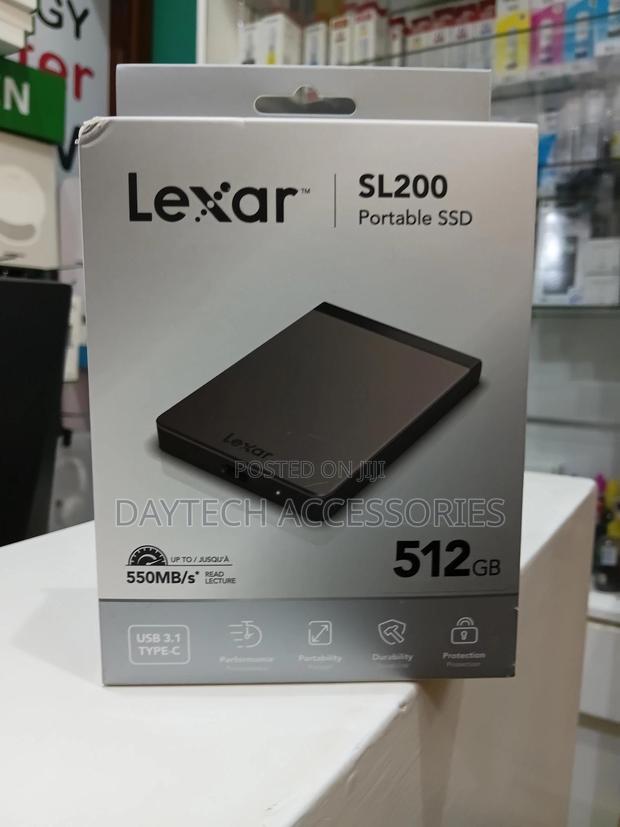 Lexar Sl200 512gb Portable Solid-State Drive With a Gray Finish.