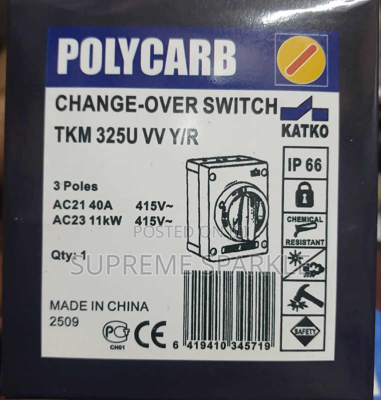 Katko Change-Over Switch, (Model 40a) 40mah, 415v