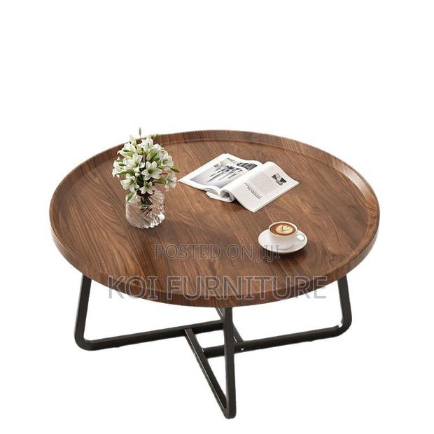 Coffee Table; Round Marble Coffee Table With Metal Frame - thumbnail 2