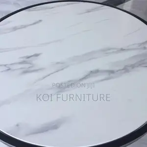 Coffee Table; Round Marble Coffee Table With Metal Frame