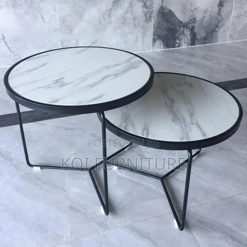 Coffee Table; Round Marble Coffee Table With Metal Frame