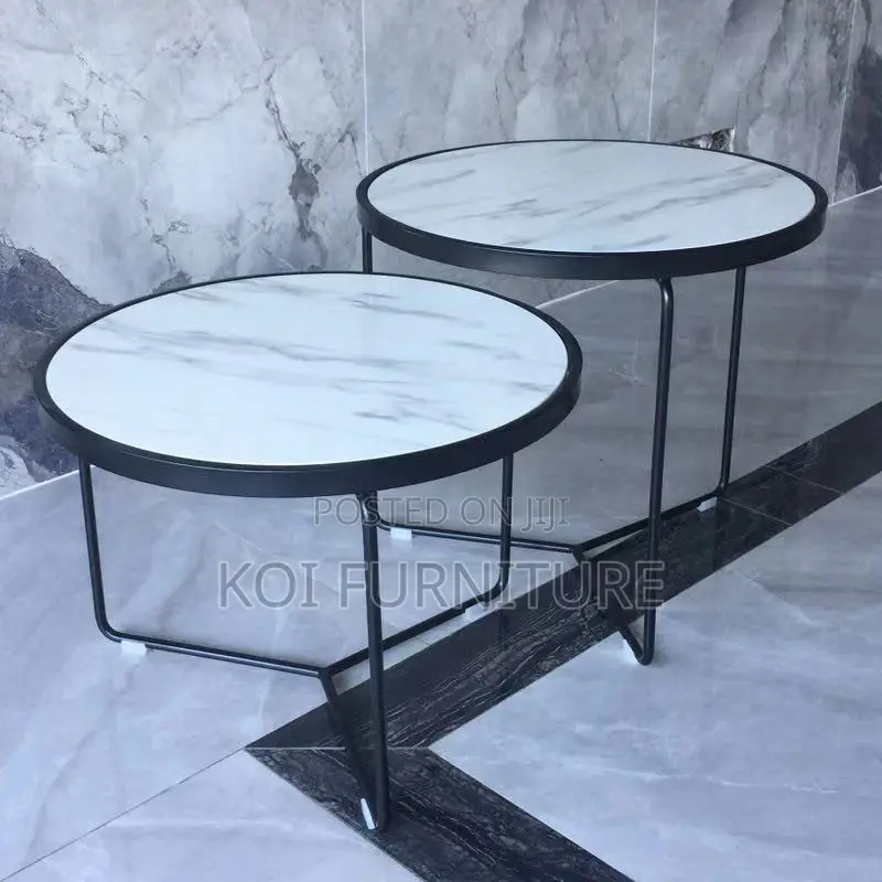 Coffee Table; Round Marble Coffee Table With Metal Frame