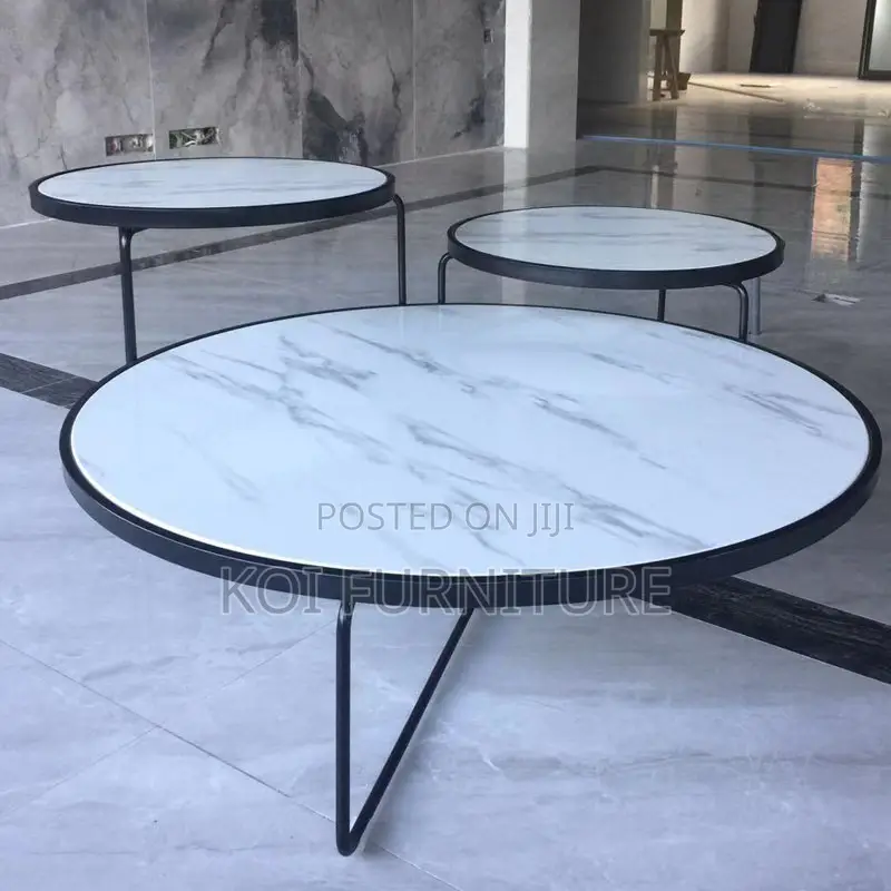 Coffee Table; Round Marble Coffee Table With Metal Frame