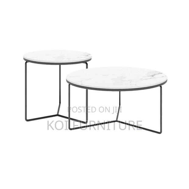 Coffee Table; Round Marble Coffee Table With Metal Frame - thumbnail 9