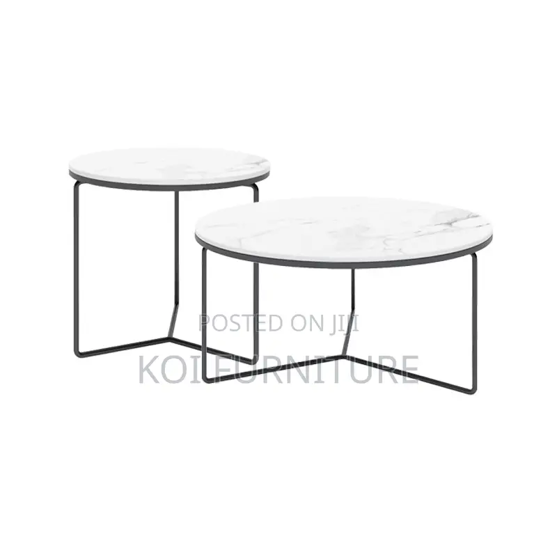 Coffee Table; Round Marble Coffee Table With Metal Frame