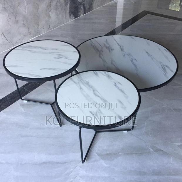Coffee Table; Round Marble Coffee Table With Metal Frame - thumbnail 10