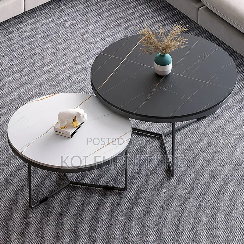 Coffee Table; Round Marble Coffee Table With Metal Frame