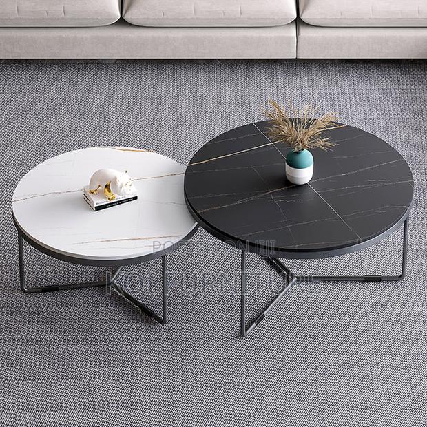 Coffee Table; Round Marble Coffee Table With Metal Frame - thumbnail 14