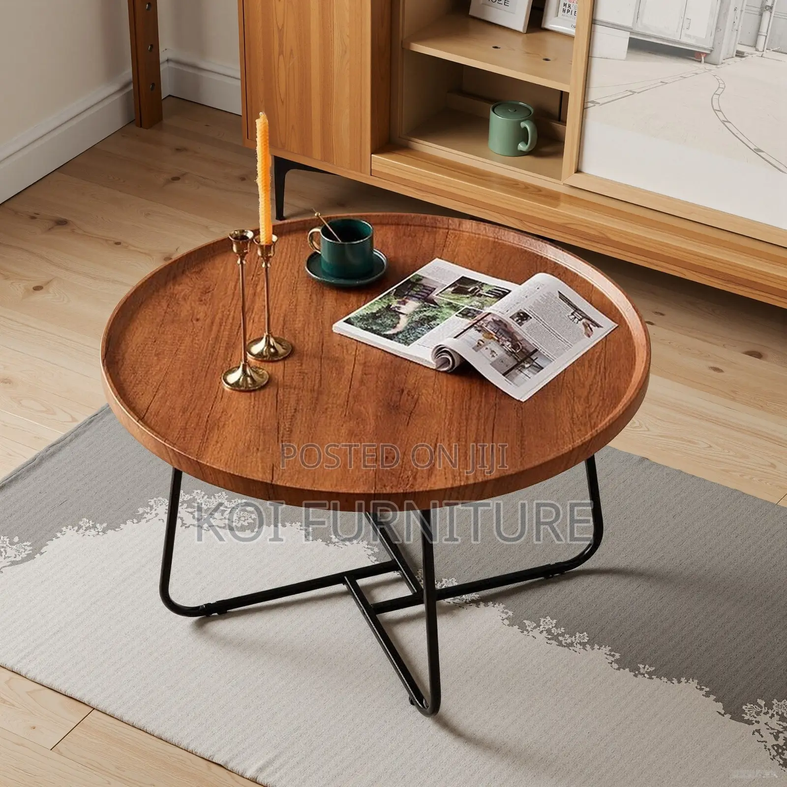 Coffee Table; Round Marble Coffee Table With Metal Frame