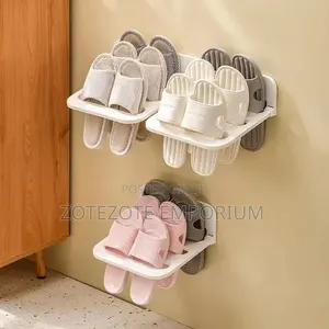 2 In 1 Adhesive Wall Mounted Folding Bathroom Slippers Rack