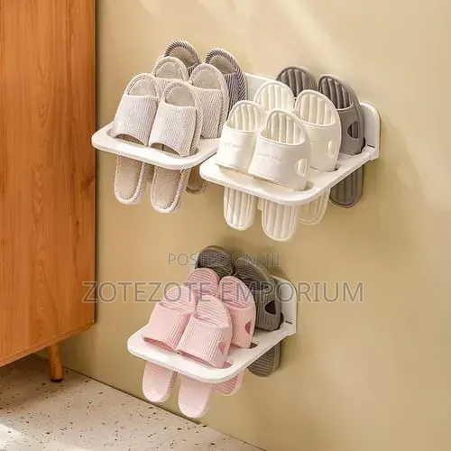 2 In 1 Adhesive Wall Mounted Folding Bathroom Slippers Rack