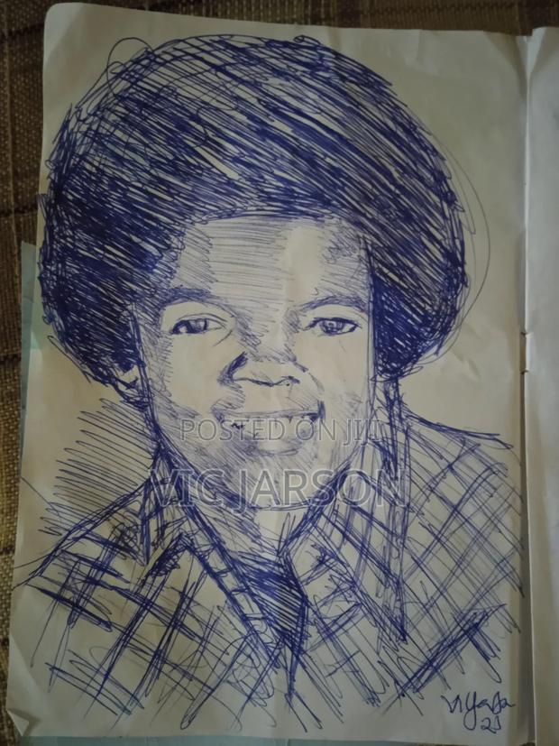 A Ballpoint Pen Sketch of Younger Michael Jackson on Paper