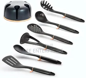 Haus Roland Rotating Stand 7pc Silicone Kitchen Serving Spoons Set