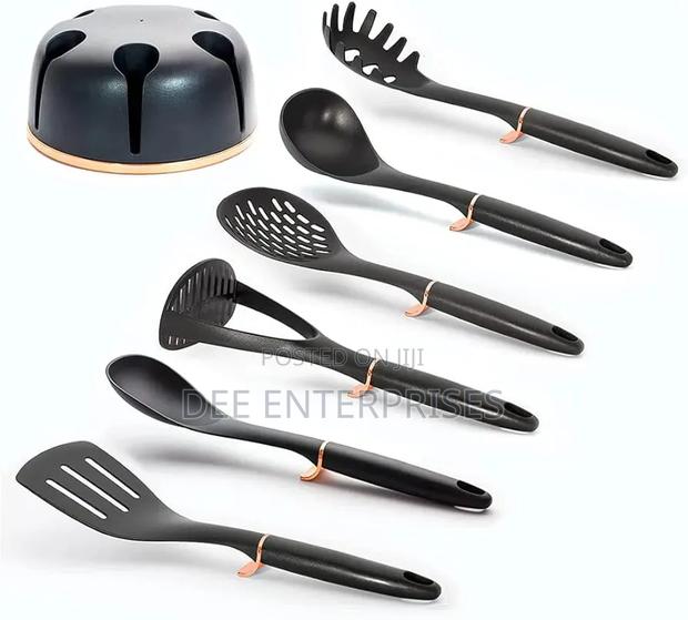 Haus Roland Rotating Stand 7pc Silicone Kitchen Serving Spoons Set - thumbnail 4