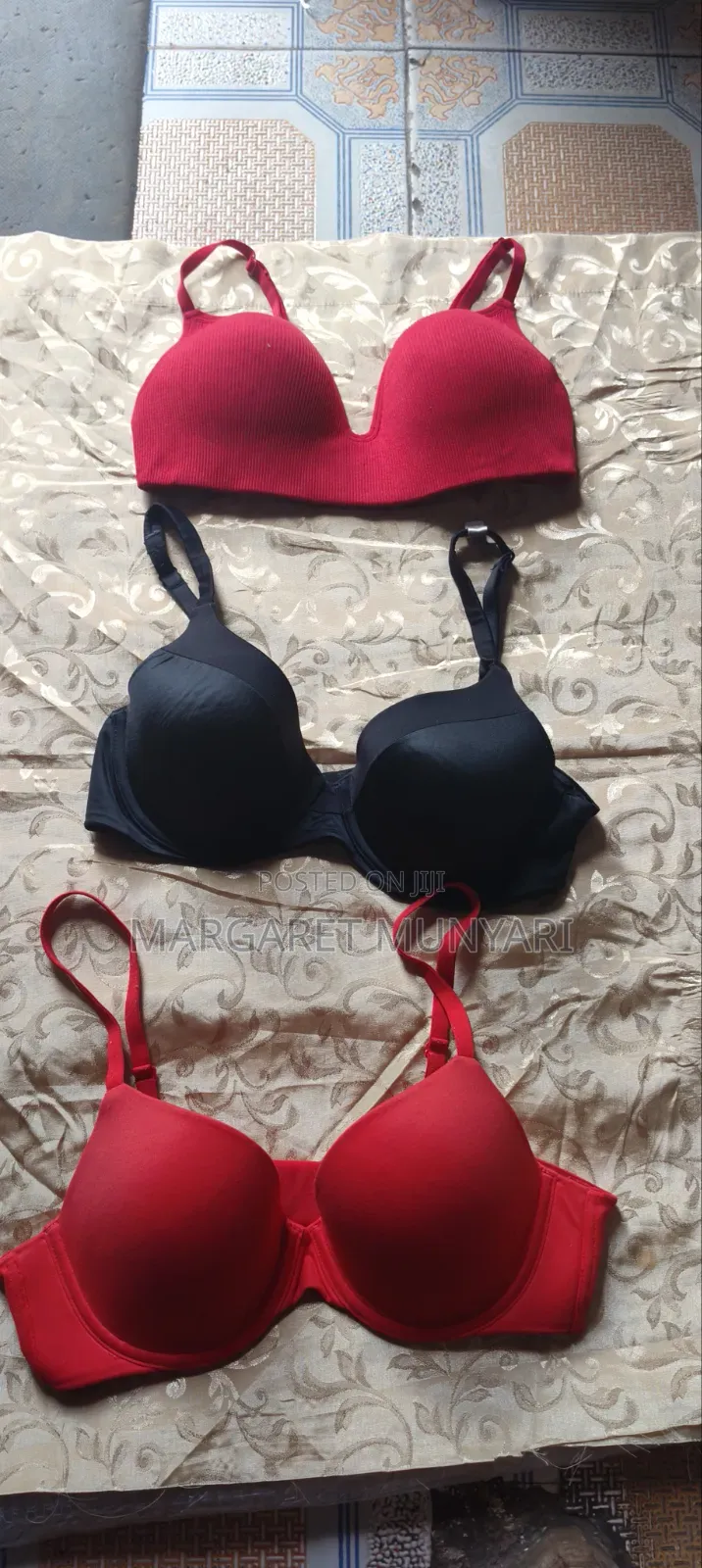 Red Black and Maroon Bra
