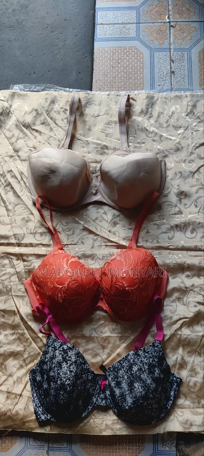 Plain and Lace Red and Beige Bras