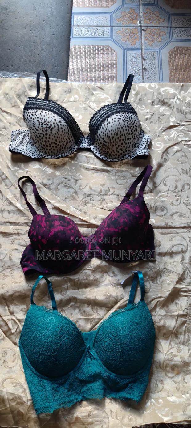 Navy Blue Light Green and Flowed Bra