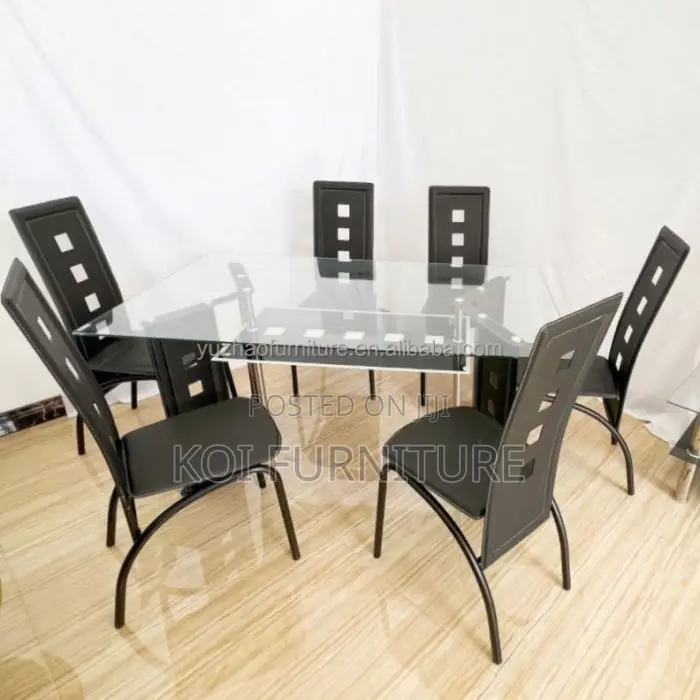 Dining Set; Six Seaters Dining Set With Glass Top Table