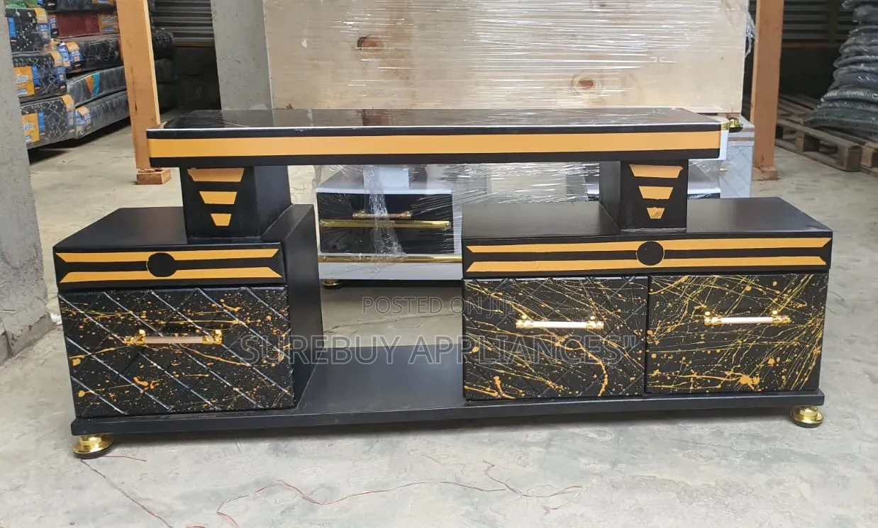 Modern Executive Tv Stand With Glossy Marble Surface