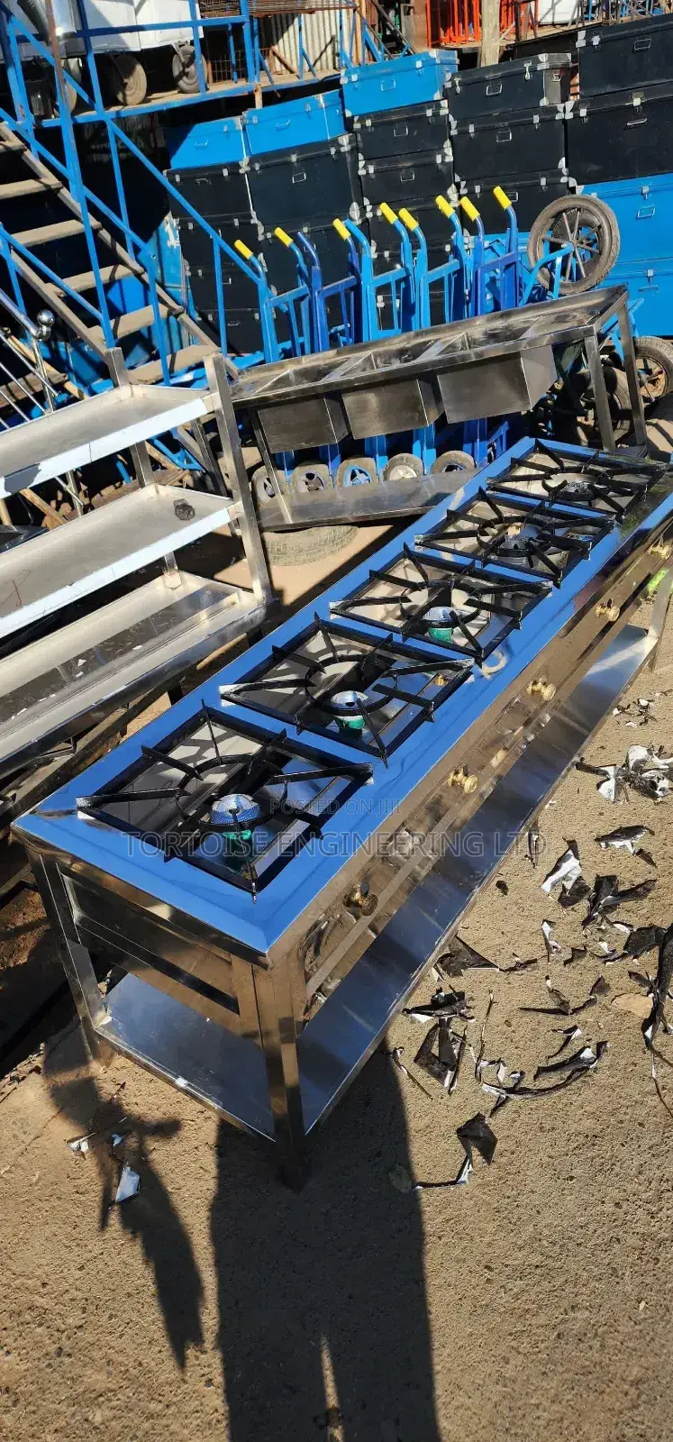 Stainless Steel 5 Burner Gas Cooker Measuring 1900mm by 550mm