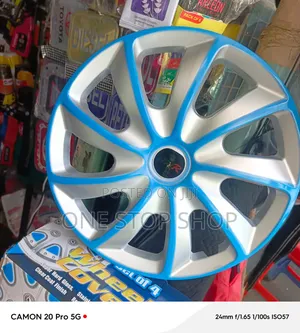 14" Wheel Caps Covers With Modern Bi_color Design Vibrant Blue Trim