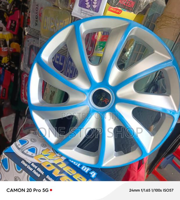 14" Wheel Caps Covers With Modern Bi_color Design Vibrant Blue Trim