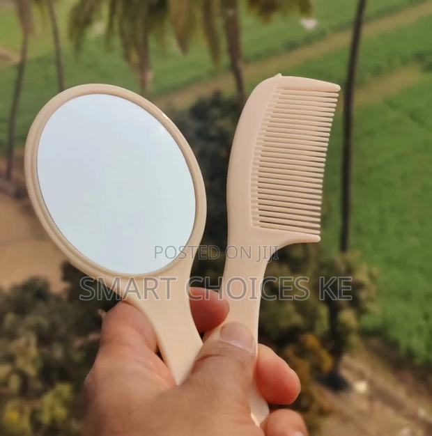 Hand Mirror Comb Set, Detangling Hair Brush, Make-Up Mirror - thumbnail 2