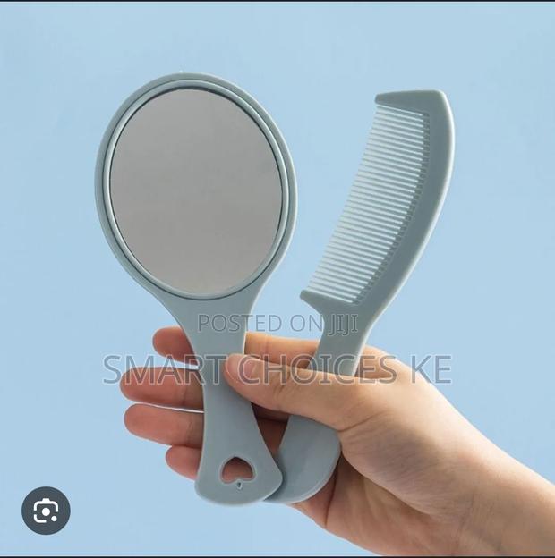 Hand Mirror Comb Set, Detangling Hair Brush, Make-Up Mirror - thumbnail 3