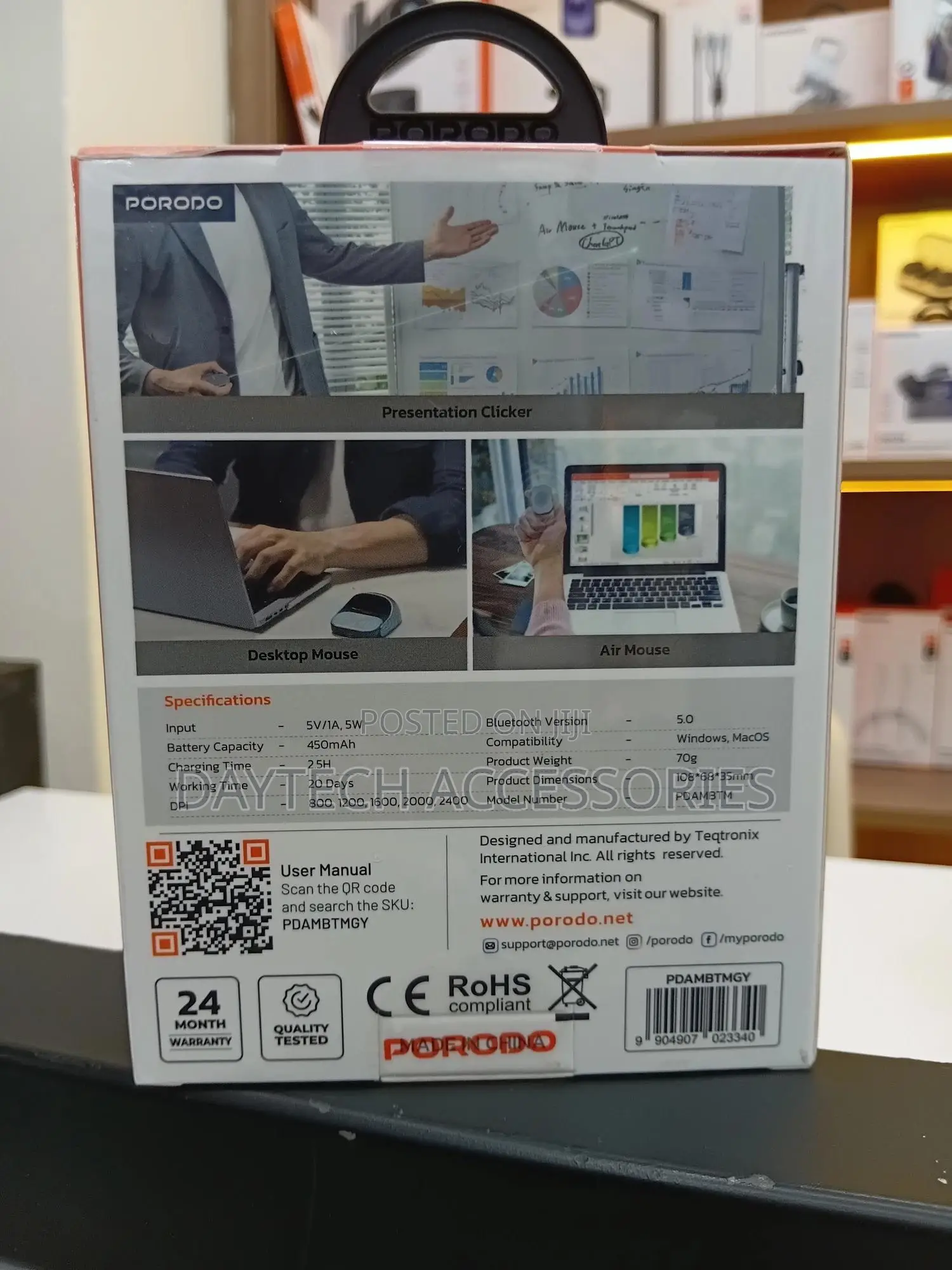 Porodo Bluetooth Detachable Air Mouse - Gray