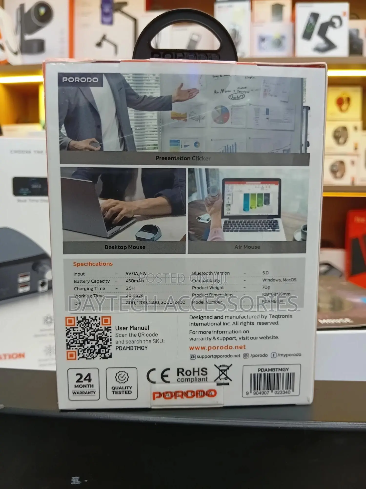 Porodo Bluetooth Detachable Air Mouse - Gray