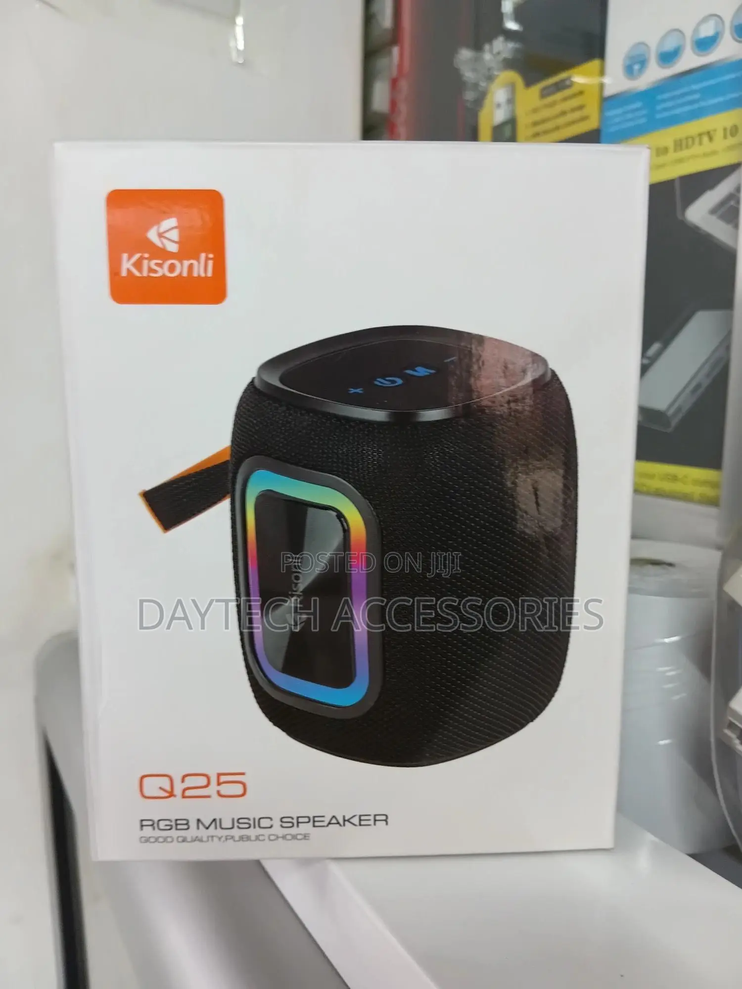 Kisonli Q25 RGB Music Speaker With a Black Mesh Exterior.