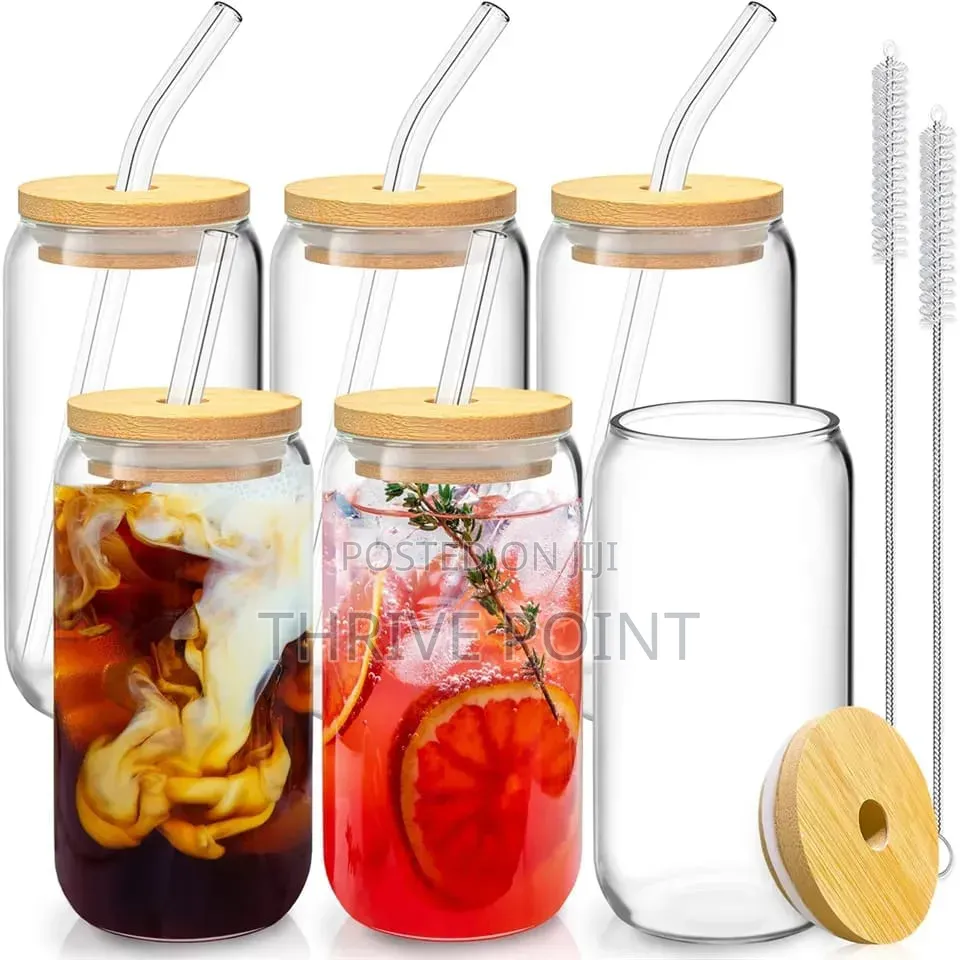 500ml Glass Cup With Lid and Straw.