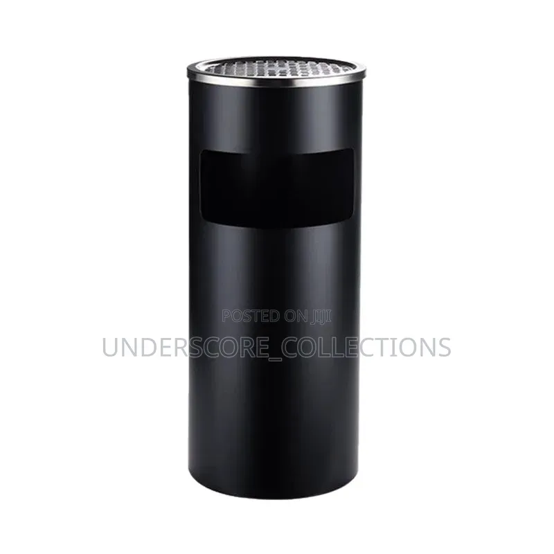 Cylindrical 2-in-1 Standing Ashtray With an Integrated Waste Bin