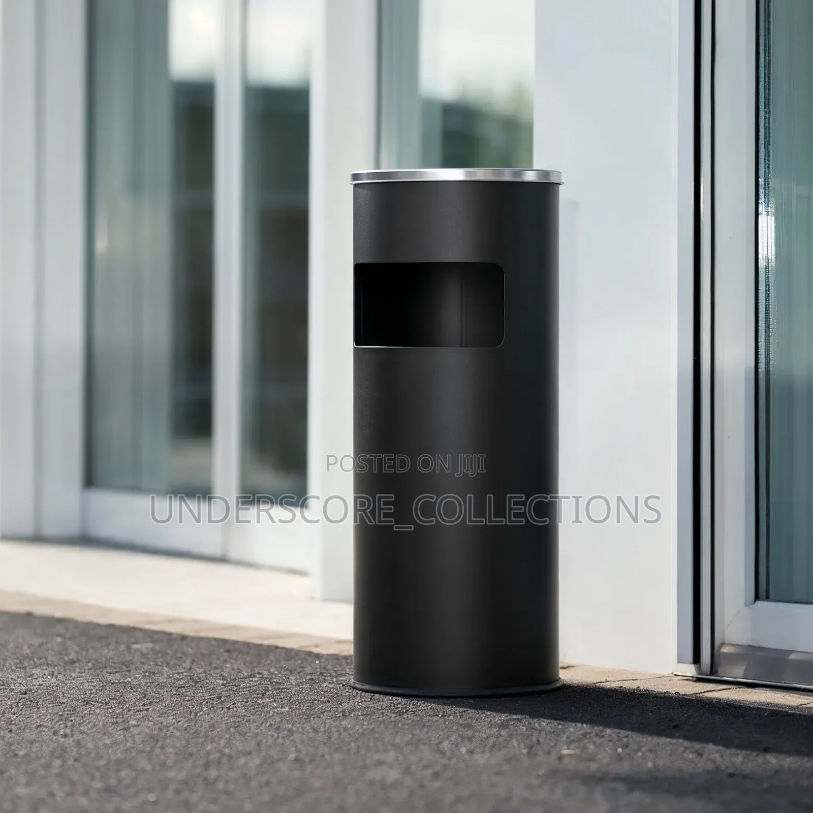 Cylindrical 2-in-1 Standing Ashtray With an Integrated Waste Bin