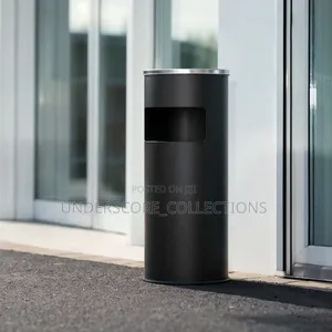 Cylindrical 2-in-1 Standing Ashtray With an Integrated Waste Bin