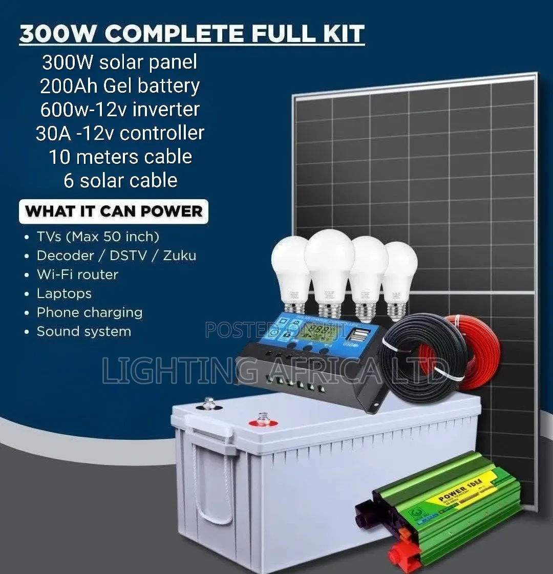 300w Solar - 200ah Gel Battery - 600w Inverter - 30a Controller Kit