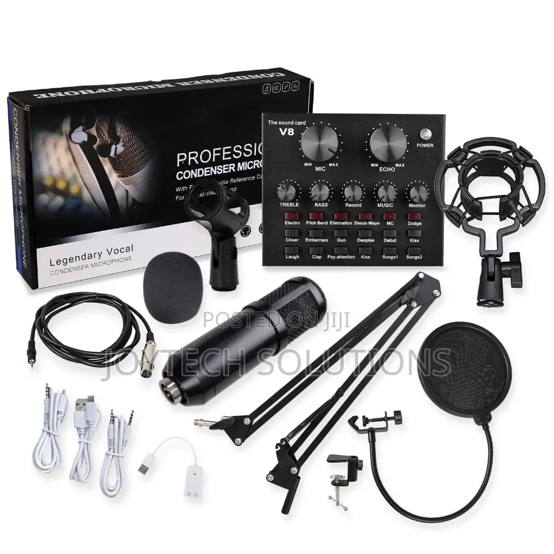 Professional V8 Condenser Microphone Kit for Podcast Live Stream.