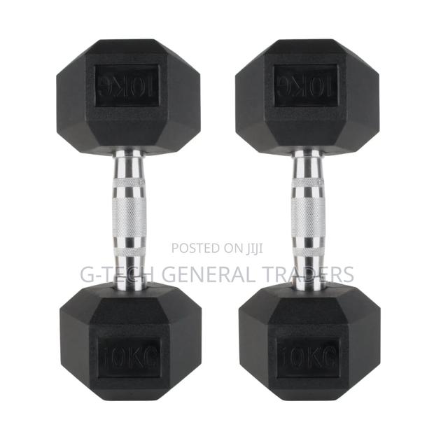 Rubber Coated Hexagonal Dumbbell Set 10kg Pair - main view
