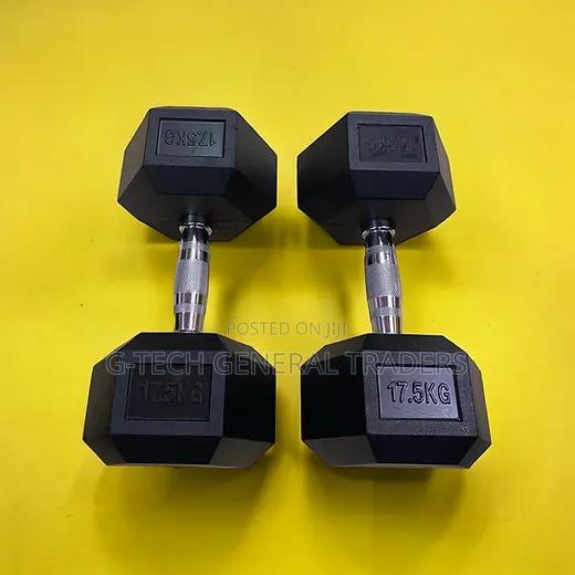 Rubber Coated Hexagonal Dumbbell 17.5kg Pair Set